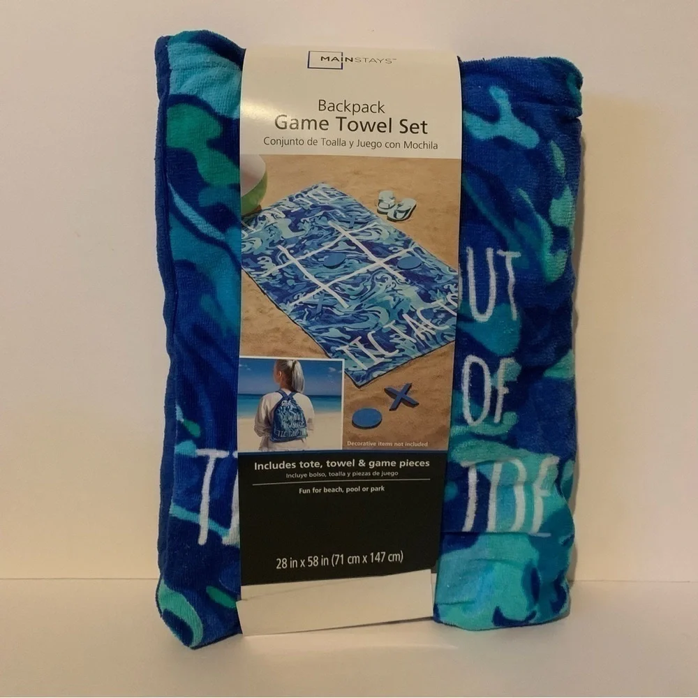 NWT. Mainstays Tic Tac Toe Backpack Game Towel Set